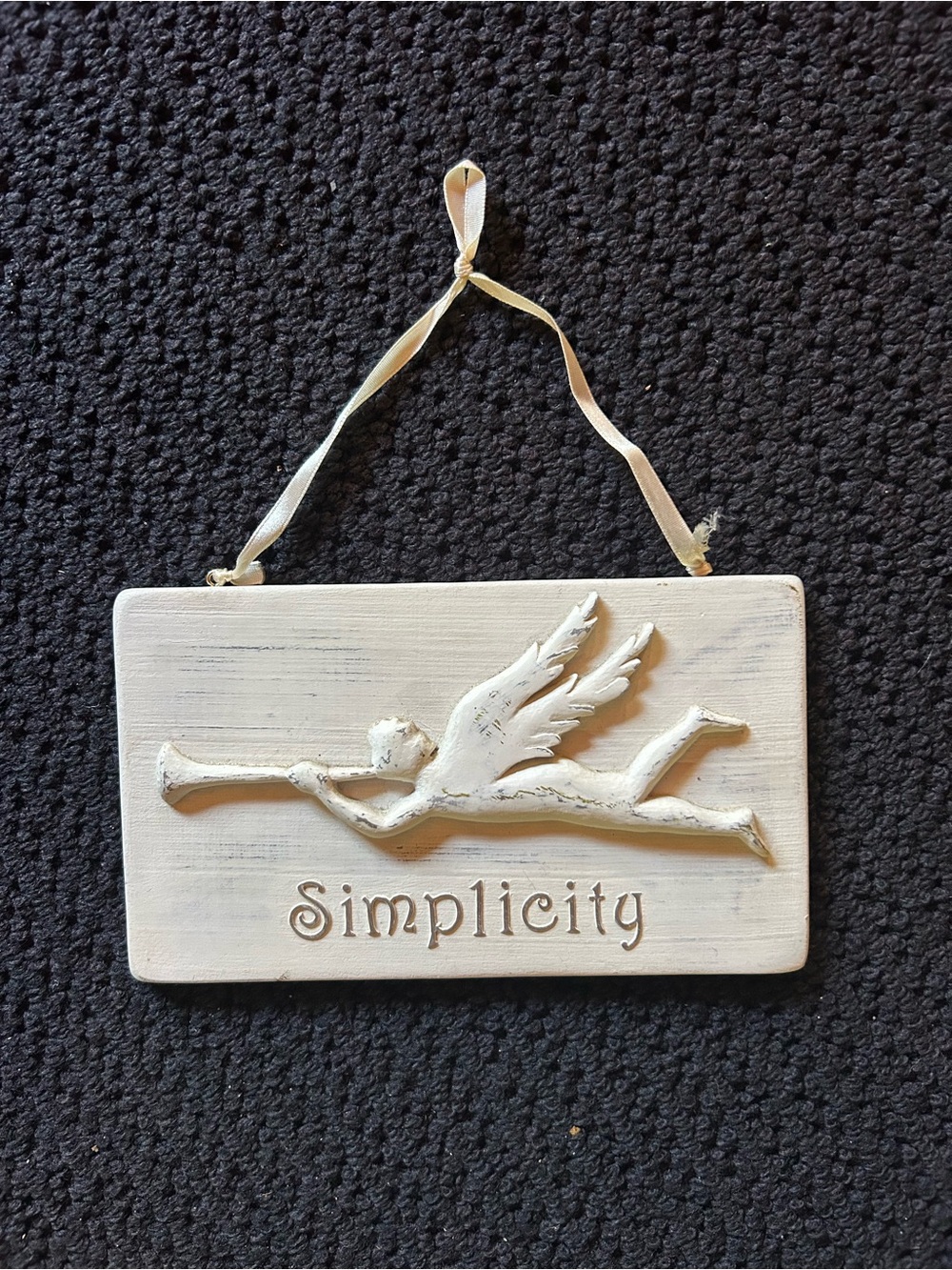 Simplicity Wall Plaque with Angel Relief - White Washed Finish